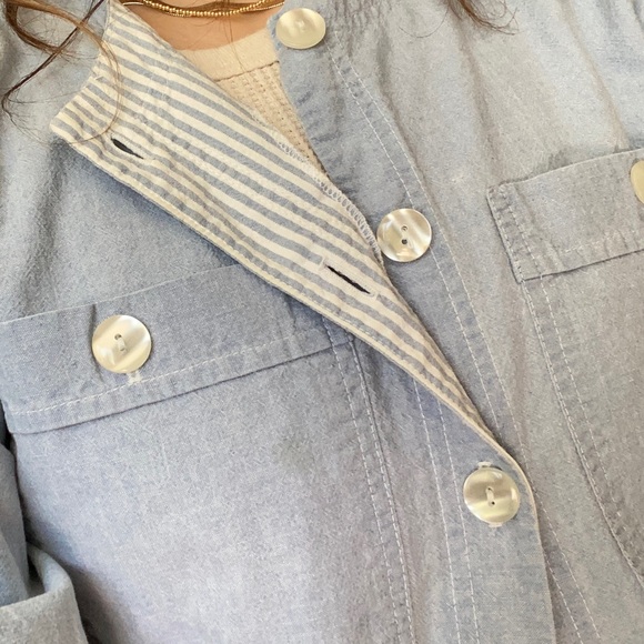 Vintage Chambray Collarless Smock Oversized Button Down - Picture 4 of 11